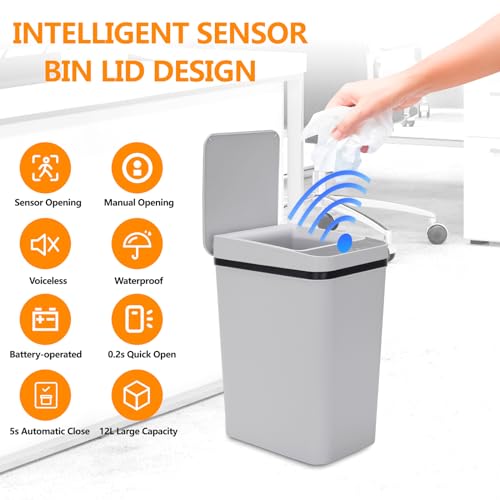 Umelee Sensor Mülleimer 8L, Kleiner Abfalleimer Küche mit Deckel, Batteriebetriebener Intelligenter Berührungsloser Mistkübel, Mülleimer Geruchsdicht für Haus Büro Hotel Restaurant Verwendung (Grau) – Bild 3
