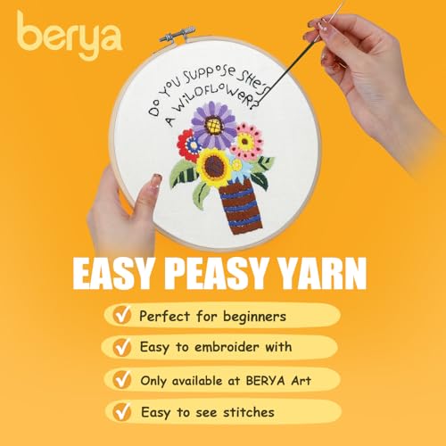 Image of BERYA Flowers Embroidery Kit Including Video Step by Step Instructions,Embroidery Hoop,Color Threads and Embroidery Scissors for Beginners-Handmade Needlepoint Kits for Adults