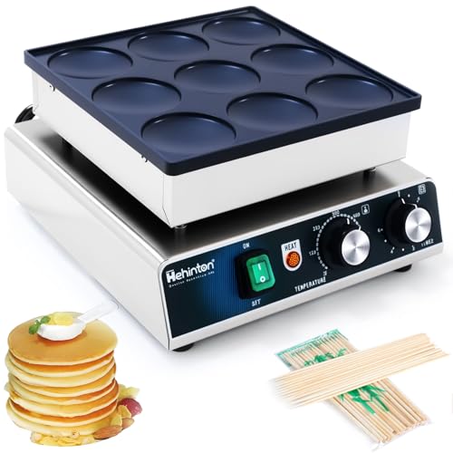 Image of Hehinton® 9-Hole Pancake Maker, Φ76mm Dorayaki Pancake Machine, Temp Control 122-572°F, 0-5 Min Timer, 850W Non-stick Electric Poffertjes Pan for Home Kitchen Restaurant Snack Bar Party