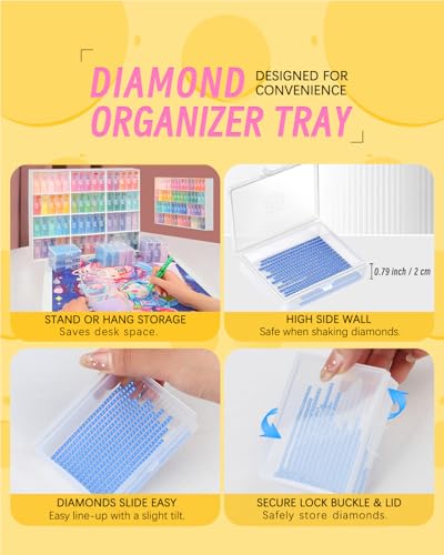 Image of forever young 60PCS Diamond Painting Storage Containers Trays & Stand | 2-in-1 design keeps diamond art beads organized. Provides bead storage and line-up with a stand for a tidy workspace.