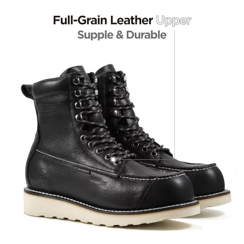 Image of SUREWAY Mens 8 inch Heavy Duty Waterproof Work Boots for Men - Composite Toe,EH Construction Industrial Safety Leather Boots,GoodyearWelt,Lace Up Wedge Moc Toe,Oil /Slip Resistant Comfortable Outsole