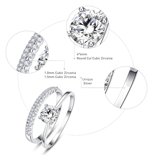 1.2ct White Gold Bridal Ring Sets Round Cut CZ Engagement Rings promise rings for her wedding bands for Women Size 5-104