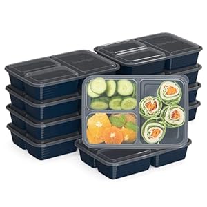 Bentgo 20-Piece Lightweight, Durable, Reusable BPA-Free 3-Compartment Containers – Microwave, Freezer, Dishwasher Safe – Navy Blue