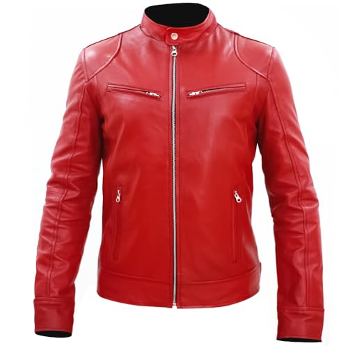 Image of Men's Real Leather Jacket Biker Motorcycle Cafe Racer Vintage Retro Bomber Winter Black Genuine Leather Jacket