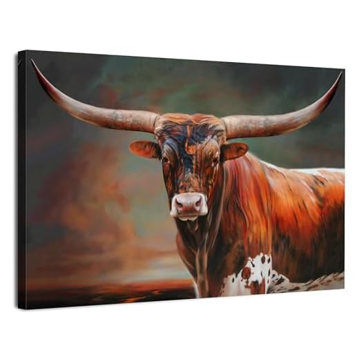 AIYISU Longhorn Cow Canvas Wall Art for Living Room Western Texas Cattle Wall Decor Farmhouse Highland Cow Decor Rustic Country Bull Animals Prints Painting for Kitchen Office Home Decoration 12x16