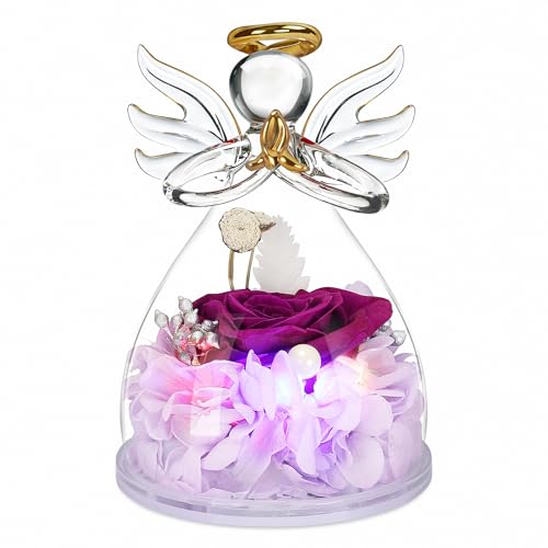 Image of Preserved Flowers for Delivery Prime,Birthday Gifts for Women Mom Grandma | Christmas Rose Gifts for Women Her Grandma,Preserved Light Up Rose In Glass Angel Figurines,Wife Mom Women Stocking Stuffers