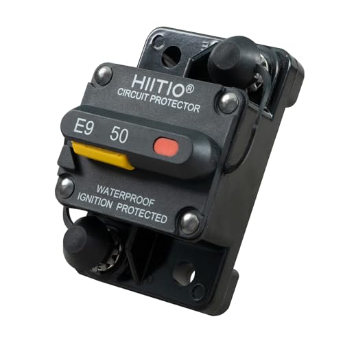 HIITIO 50 Amp Marine Circuit Breaker, IP67 Waterproof Manual Reset Switch, 12V-48V DC Ignition Protected, for Boat Trolling Motor/Marine/Battery/Solar System, Suface Mount, CNAS Tested