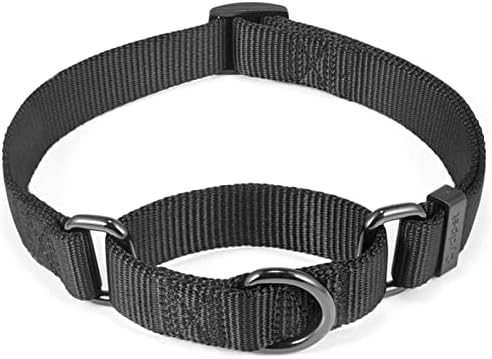 Cyclpet Nylon Adjustable Martingale Dog Collars,Comfort and Silky Training Dog Collar with Heavy Duty Clip for Active Dogs. (Black, Large)