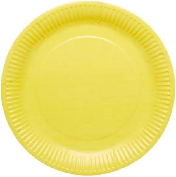 PRETTY UR PARTY Yellow Paper Plates, 9inch Biodegradable Round Party Plates, Disposable Paper Plates for Cakes, Dessert, Snack, Fruits, 9 inch - Pack of 20 pcs