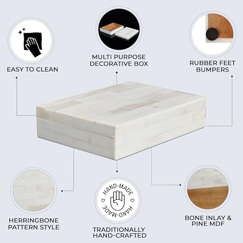 Image of Handicrafts Home Jewelry Gift Boxes - Decorative Organizer and Storage Box for Decor White Bone Inlay 6x8x1.5 inch