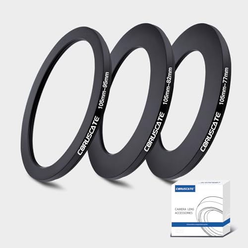 3Pcs 105-82mm/105-77mm/105-95mm Filter Ring Adapter,Metal Step Down Ring for All Brands Camera Accessory(for UV,CPL,ND,Threaded Lens Hood)