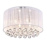 EDVIVI Belle Drum Crystal Flush Mount| 4 Lights Glam Lighting Fixture with White Thread Wrapped Drum...