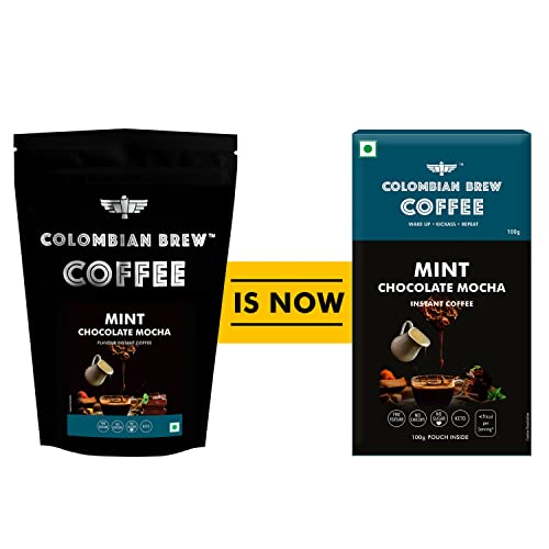 Image of COLOMBIAN BREW COFFEE Mint Chocolate Mocha Instant Coffee Powder, No Sugar Vegan - Box,100 Gram