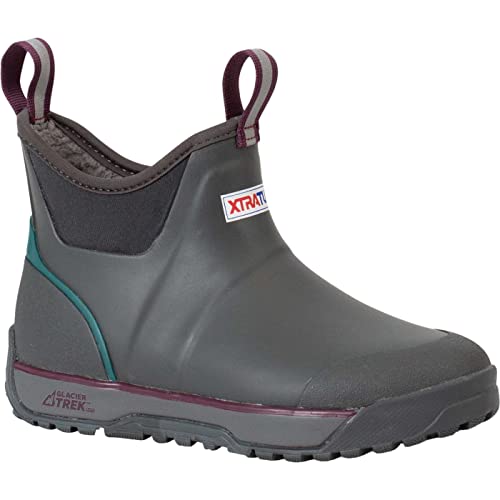 Image of XTRATUF 6 inch Women's Ice Fleece Lined Ankle Deck Boot - Size 9, Gray - 100% Waterproof Rubber Footwear for Snow & Rain - Faux Shearling Lining - Slip-Resistant Outsole