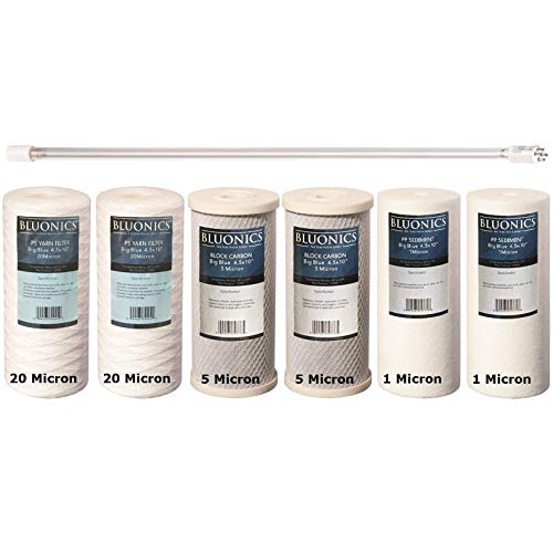BLUONICS String-wound Sediment, CTO Carbon & Sediment + UV Bulb Replacement Filter Set for our Well Water System > 3pcs 4.5