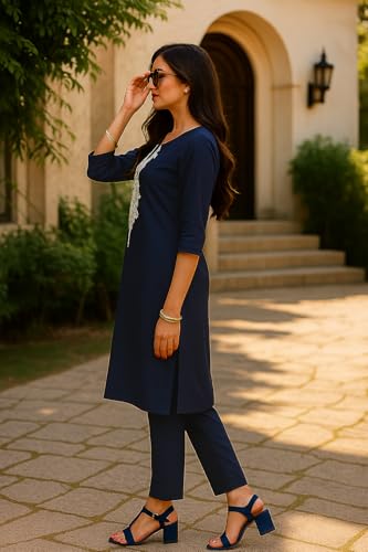 Image of SHIENZY Women's Cotton Blend Emroidered Kurta Pant Set | Ethnic Wear for Festive & Casual | Stylish Straight Fit | Elegant Indian Outfit (1662)