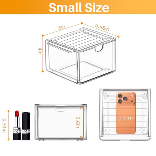 Image of caktraie 6 Pack Small Clear Stackable Acrylic Storage Boxes for Art Tool & Sketch, Stroage Drawers, Makeup Organizer, Plastic Storage Bins For Vanity, Kitchen Cabinets, Pantry, Home Organization
