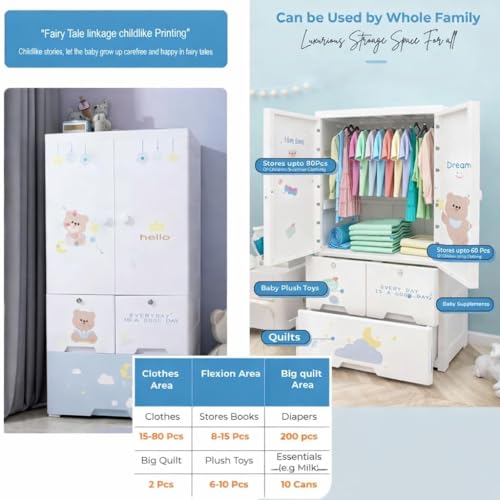 Image of Sunderlook Plastic Wardrobe for Kids Clothes - Foldable Collapsible Wardrobes for Clothes, Large Cupboard for Storage for Men and Women (Arctic White, 1 + 3 Door)