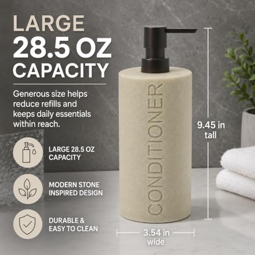 Indecor Home Resin Tan Sandstone Conditioner Engraved Bottle Refillable Pump Dispenser, Durable Waterproof Resin Construction for Bath, Shower - Tan Sandstone ORB Pump by Indecor Home - Used condition - Image 6