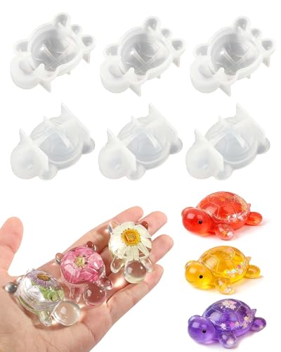 EPODA Mini Schildkröte Silikonform, 6 Stück 3D Tier Gießform für Resin, Epoxidha