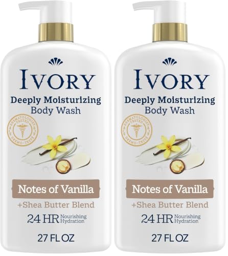 Image of Ivory Body Wash, Deeply Moisturizing, 24hr Nourishing Hydration, Soothes Itchy Dry Skin, Made with Shea Butter Blend, Free of Dyes Heavy Perfumes Parabens & Phthalates, Vanilla Scent, 27 oz
