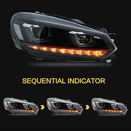 Vland Headlights Assembly Fit For Volkswagen Golf Vw Mk6 2010-2014(Not For Golf 6 Gti&R) W/Drl, Led Front Light With Sequential Turn Signal, Plug-N-Play Headlamp W/Demon Eyes #TOP3