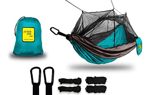 Rede Individual de Descanso Com Mosquiteiro com Corda (Azul)