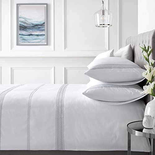 Appletree White Embroidered Duvet Cover – Double Size 200 x 200cm – 100% Cotton – 200 Thread Count – 2 Pillowcases – Hotel-Style Luxury Bedding
