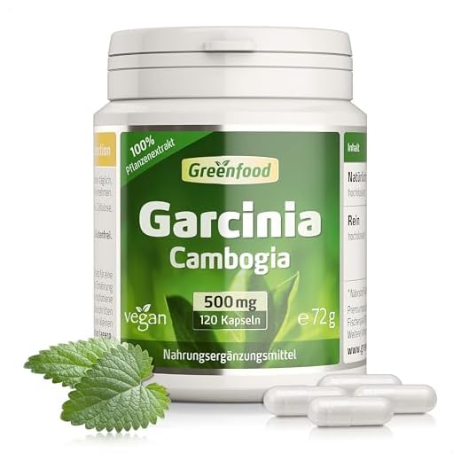 Garcinia Cambogia, hochdosiert, 500mg - 120 Kapseln, vegan. Hochwertiger Extrakt - mit mind. 60% HCA. OHNE künstliche Zusätze - laborgeprüft. Von Greenfood.