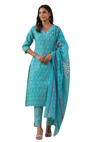 Image of Sky Blue Printed Kurti Set with Duppata