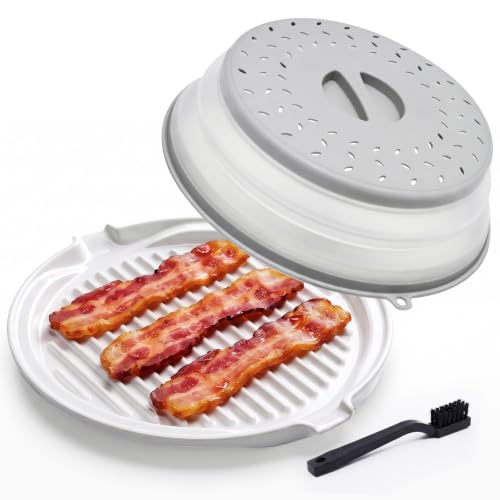 Ceramic Microwave Bacon Cooker with Lid, 12‑Inch R