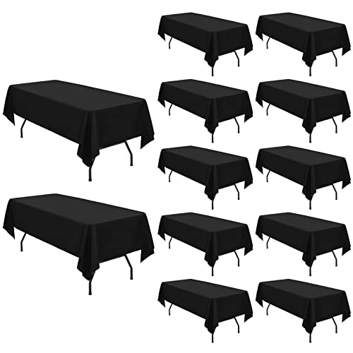 Lot de 12 nappes en polyester noir-Nappe rectangulaire noire de 153 x 260 cm pour tables rectangulaires de 6 pieds/1,8m, couverture de table en tissu lavable...