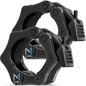 Mata1 Premium Olympic Barbell Clamps, Ultimate Locking Weight Clips for Weightlifting & Bodybuilding Training, Standard 2″ / 5 cm Barbell Collars w/Quick-Release Mechanism