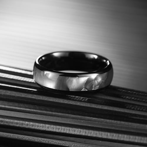 Bague carbure de tungstène 6mm homme femme, anneau noir poli et nacre pour alliance - 3