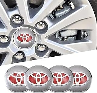 3D Car Wheel Hub Hub Cover Kit - 4 Pieces Paste 56mm - Compatible with Toyota White Red