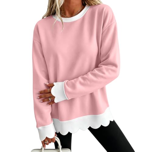 Fall Oversized Sweatshirt for Women Cotton Scalloped Hem Soft Pullover Tops - image 1