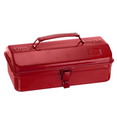 sourcing map Tool Box 11.4 Portable Steel Tool Box Hip Roof Style with Metal Latch Closure Tool Chest for Household Workshop Car, Red