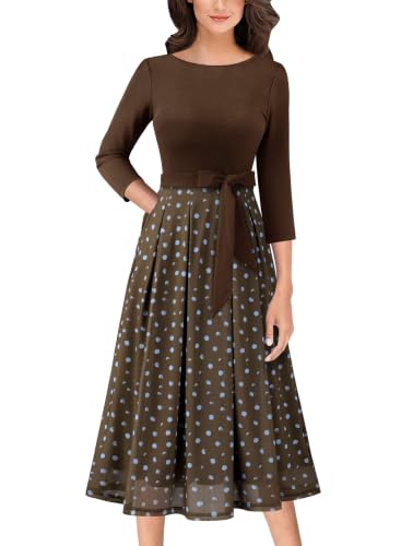 Image of VFSHOW Womens Work Business Casual Church Pockets Belted A-Line Midi Dress