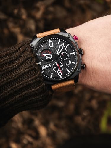 Image of AVI-8 Men's 45mm Hawker Hunter Retrograde Chronograph Watch with Leather Strap AV-4052