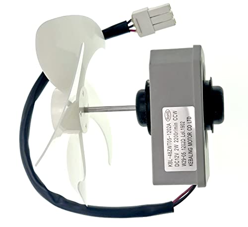 KBL-48ZWT05-1202A Refrigerator Evaporator Fan Motor Assembly Fit for Frigidaire Magic Chef Omar Refrigerator Replaces 3059900004 5304518492, DC 12V 2200RPM(with 4-Leaf Fan and Rubber pad)