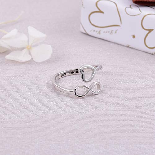 Jinlou 925 Sterling Silver Infinity Ring Inspirational Personalized Adjustable Rings Birthday Graduation Gift For Women Teen Girls（I Am Enough） #TOP5