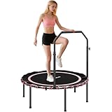 SPORTNOW 40'' Foldable Fitness Trampoline, Mini Trampoline Bungee Rebounder with 5-Level Adjustable Handle for Adults Indoor Outdoor Exercise, Max Load 150kg, Pink