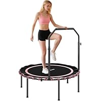 SPORTNOW 40'' Foldable Fitness Trampoline, Mini Trampoline Bungee Rebounder with 5-Level Adjustable Handle for Adults Indoor Outdoor Exercise, Max Load 150kg, Pink