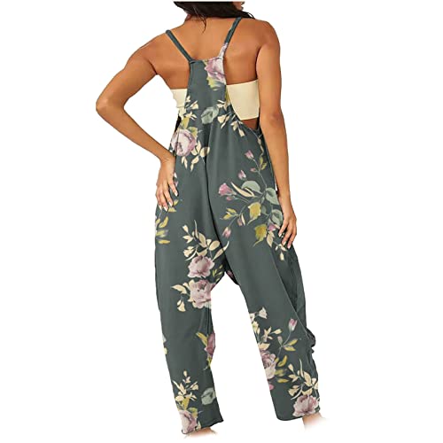 Zdrzk Black Jumpsuit For Women Dressy Elegant Stretchy Jumpsuits Casual Loose Floral Print Bib Overalls Sleeveless Strappy Long Pant Romper With Pockets Summer Clothes #TOP3