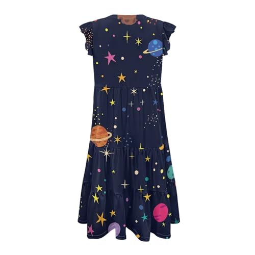 Image of Women's Casual Ruffle Sleeve Dress V Neck Pullover Dress Flowy A-Line Pleated Lightweight Dress with Pockets
