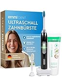 emmi-DENT Ultraschallzahnbürste I Black Diamond I Inkl. 75ml Ultraschall Zahncreme I Elektrische Zahnbürste ohne Schrubben I Zahnpflege sensible Zähne I Zahnreinigung mit bis zu 96 Mio. Schwingungen