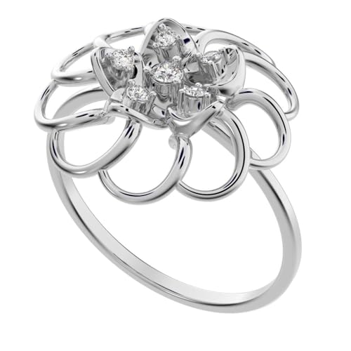 0.075 Ct Round Cut Diamond Dainty Minimalist Floral Halo Cocktail Star Light Solid 14K White Gold Everyday Ring4
