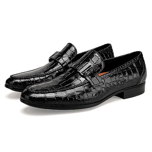 Image of Classic Leather Dress Shoes for Men, Premium Alligator Printed Bussiness Dress Slip on Loafer for Mens