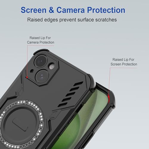 Image of amazon basics Back Case Cover for iPhone 14 Plus | Magnetic Case with Built-in Metal Ring | Supports Mag-Safe Charger, Wallet & Car Mount | Shockproof Hybrid PC + TPU | Black