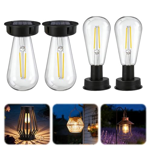 NAVESO 4 Piezas Lámparas Solares de Repuesto, 8.5cm Repuesto para Lámparas Solares, Sustitución de Paneles Solares Lámpara, Panel Solar con Bombilla LED para Luces Colgantes Aire Libre Patio
